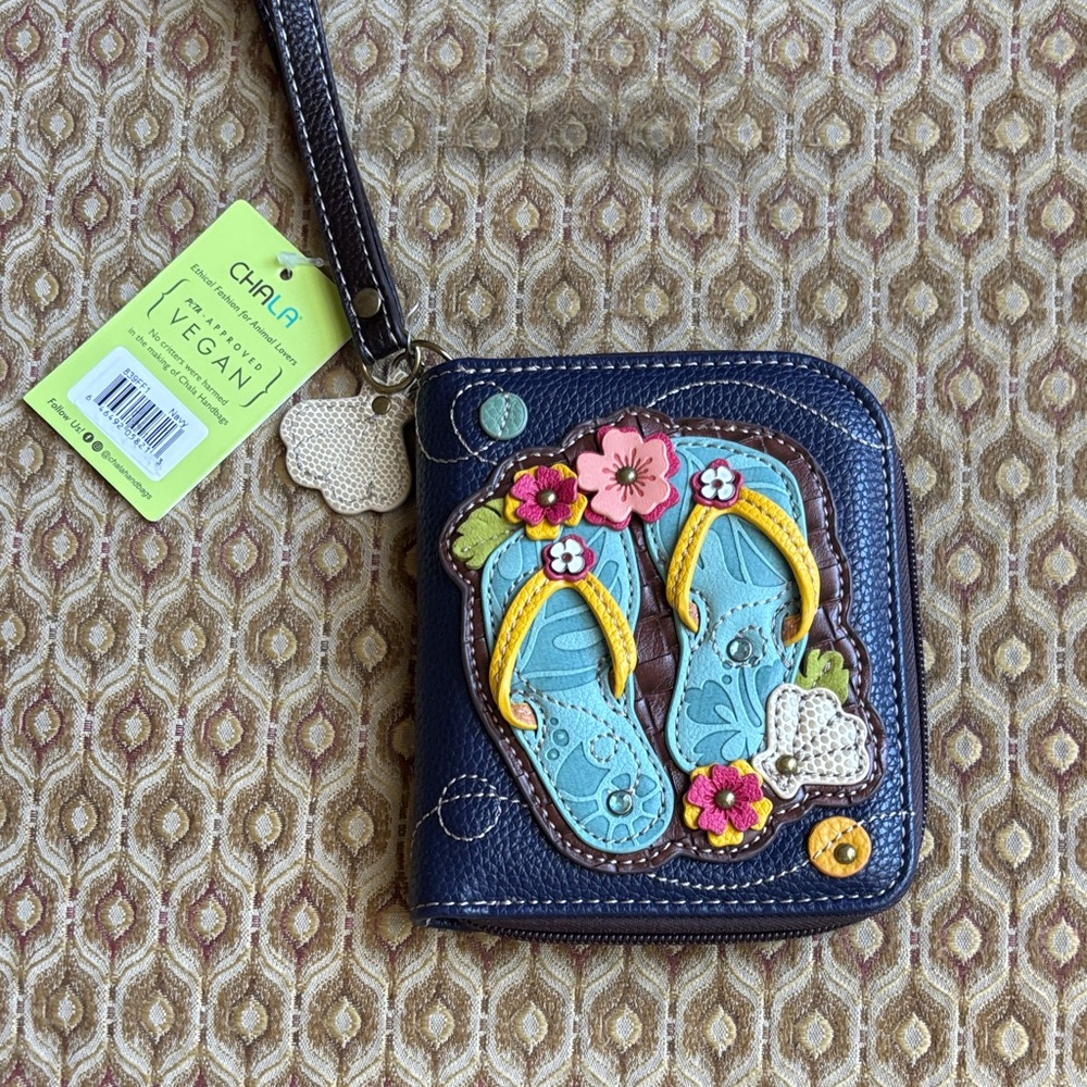 Chala Navy Wristlet with Colorful Flip Flop Design
